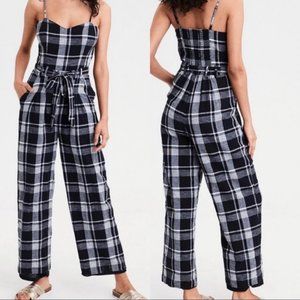 American Eagle Linen Blend Plaid Jumpsuit Playsuit XS
